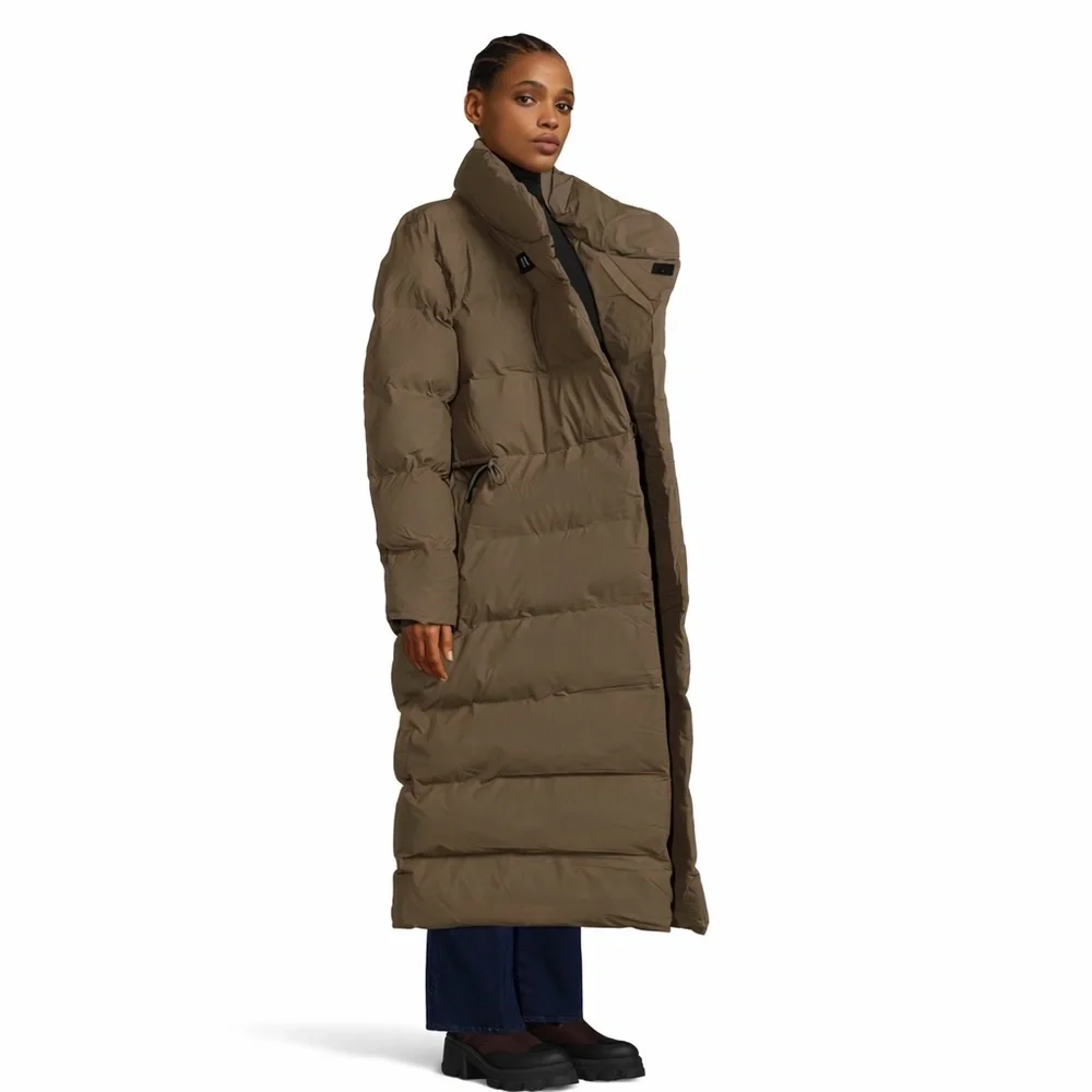 Rains Long Puffer Coat in Brown - Picture 4 of 16